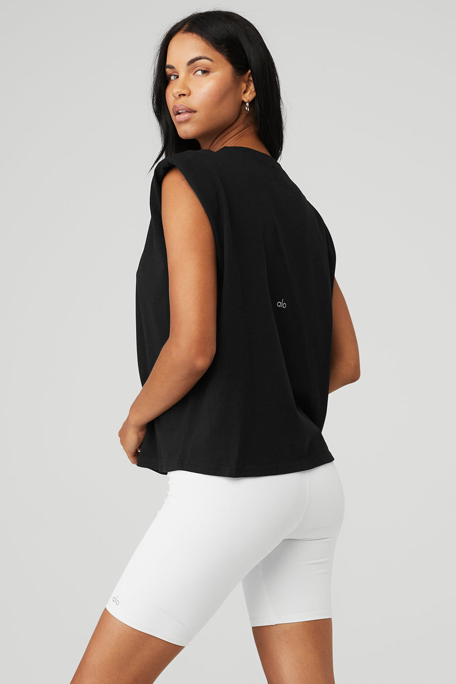 Black Women's Alo Yoga Headliner Shoulder Pad Sleeveless Tee Tanks | EQD-328617