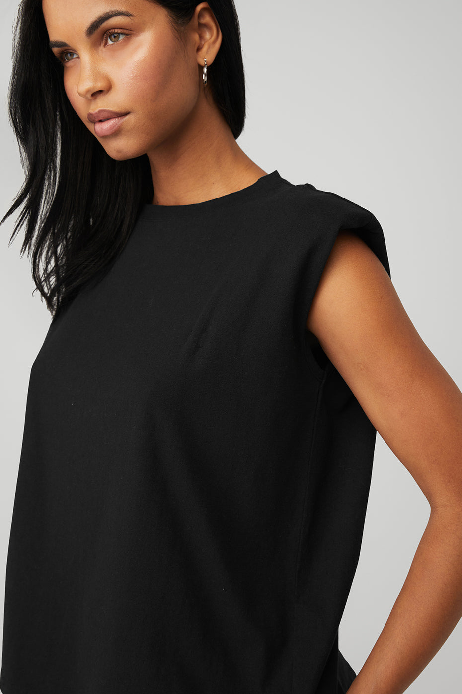 Black Women's Alo Yoga Headliner Shoulder Pad Sleeveless Tee Tanks | EQD-328617