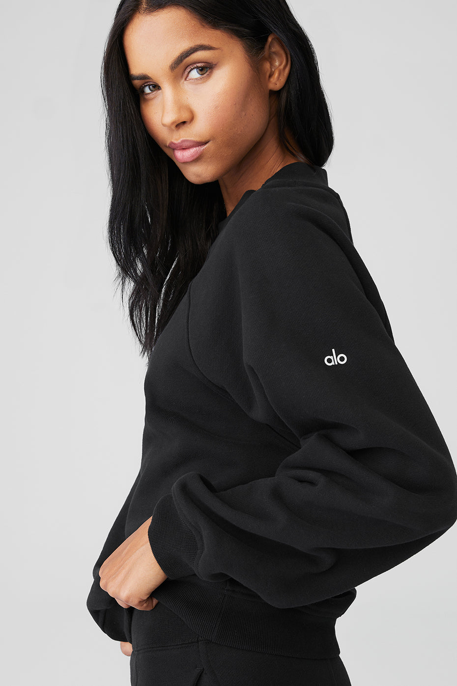 Black Women's Alo Yoga Heavy Weight Free Time Crew Neck Pullover Sweatshirts | OKJ-049328