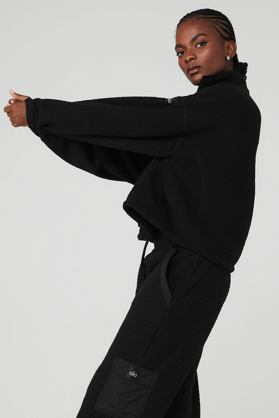 Black Women's Alo Yoga Micro Sherpa Cozy Cabin Half Zip Pullover Sweatshirts | MFD-193687