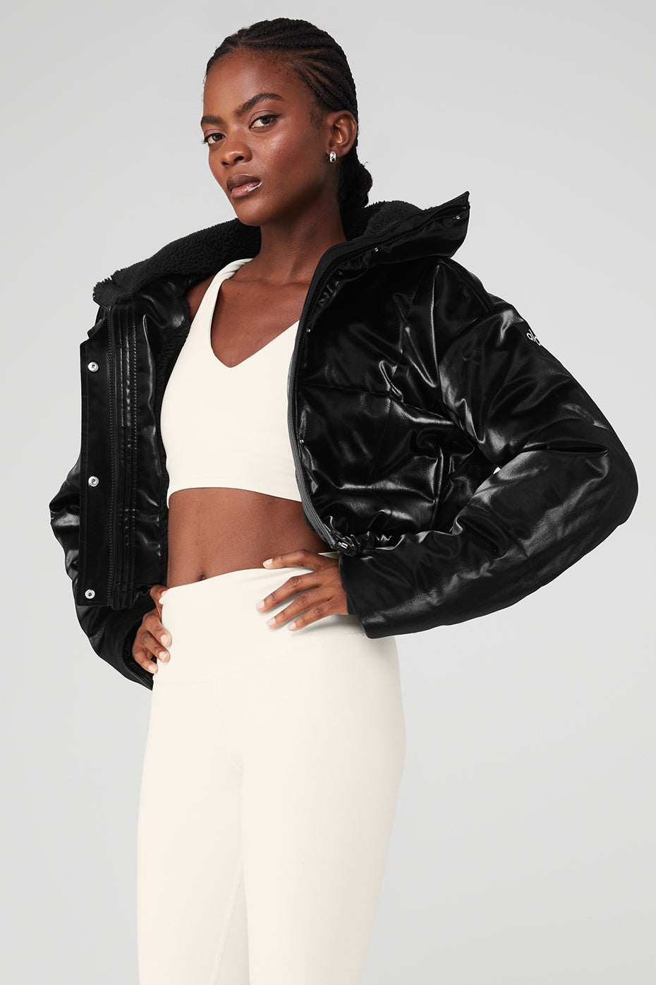 Black Women's Alo Yoga Orion Cropped Puffer Jackets | UDL-918473