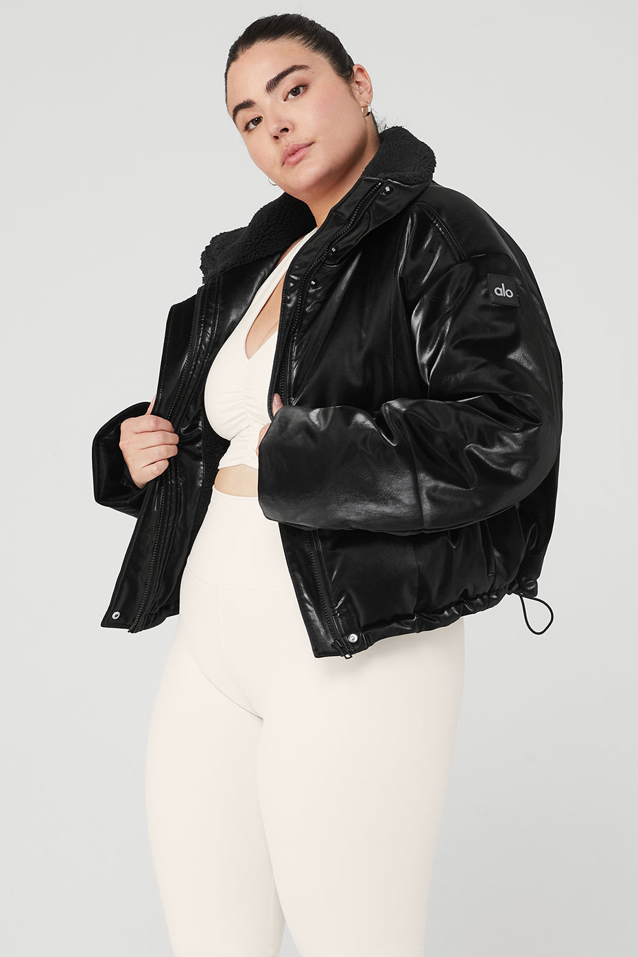 Black Women's Alo Yoga Orion Cropped Puffer Jackets | UDL-918473