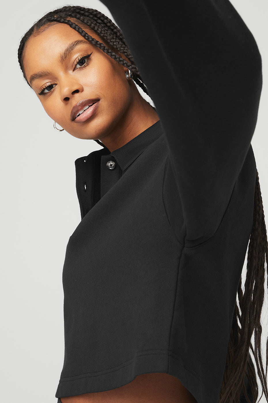 Black Women's Alo Yoga Polo Henley Pullover Long Sleeve | IOR-938452