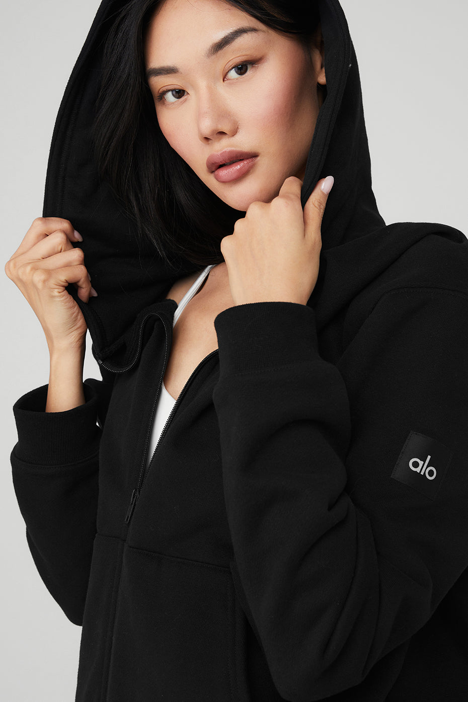 Black Women's Alo Yoga Renown Heavy Weight Full Zip Hoodie | TKP-869402