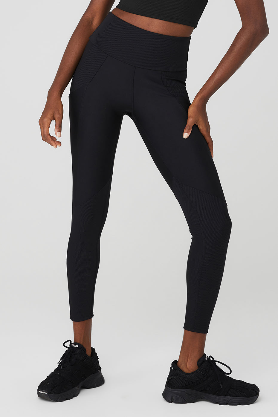 Black Women\'s Alo Yoga Ribbed Airlift High-Waist 7/8 Enchanted Leggings | VUL-075384