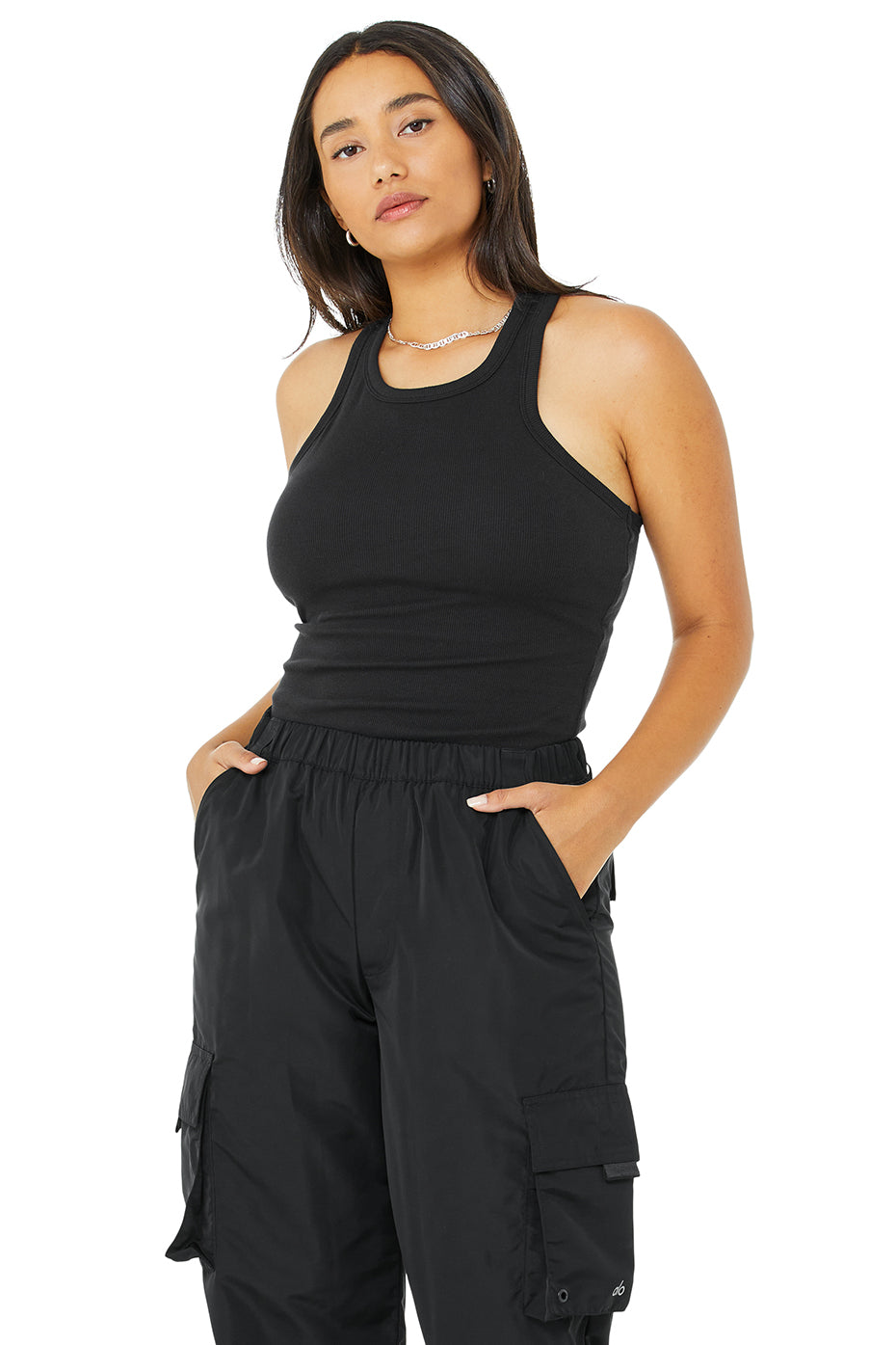 Black Women's Alo Yoga Ribbed Aspire Full Length Tanks | YDZ-923870