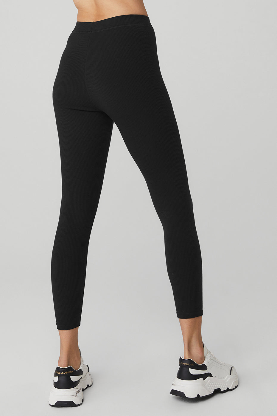 Black Women's Alo Yoga Ribbed High-Waist 7/8 Blissful Leggings | VUE-295841