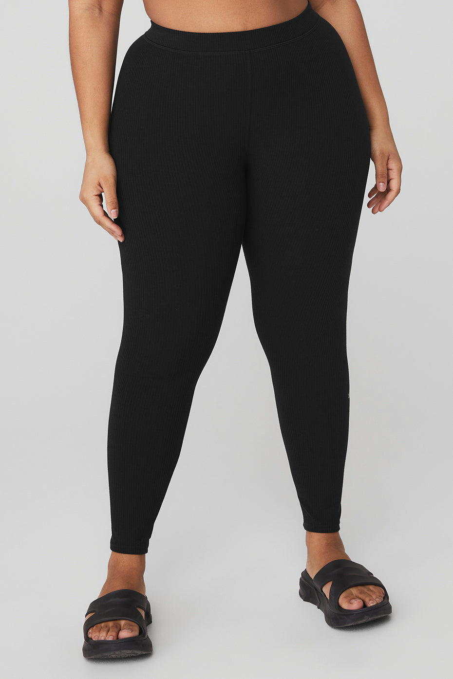 Black Women's Alo Yoga Ribbed High-Waist 7/8 Blissful Leggings | VUE-295841