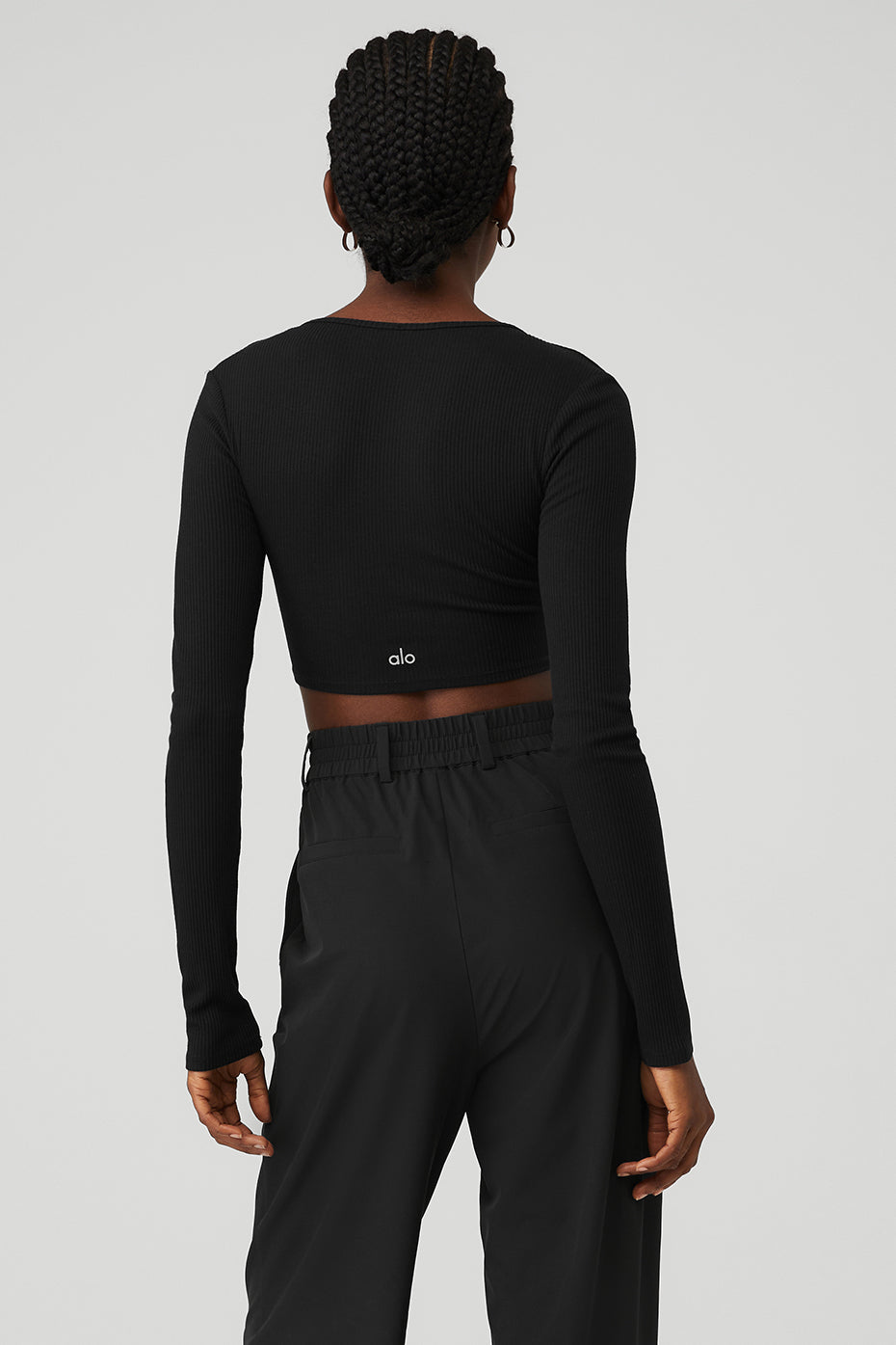 Black Women's Alo Yoga Ribbed Knotty Long Sleeve | GNE-748920