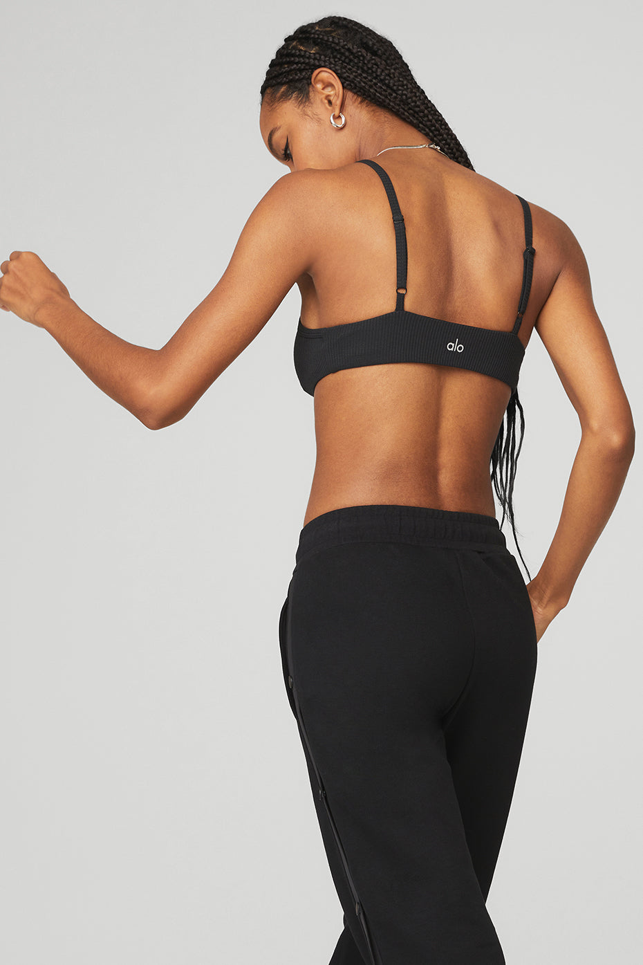 Black Women's Alo Yoga Ribbed Manifest Bras | ACM-847193