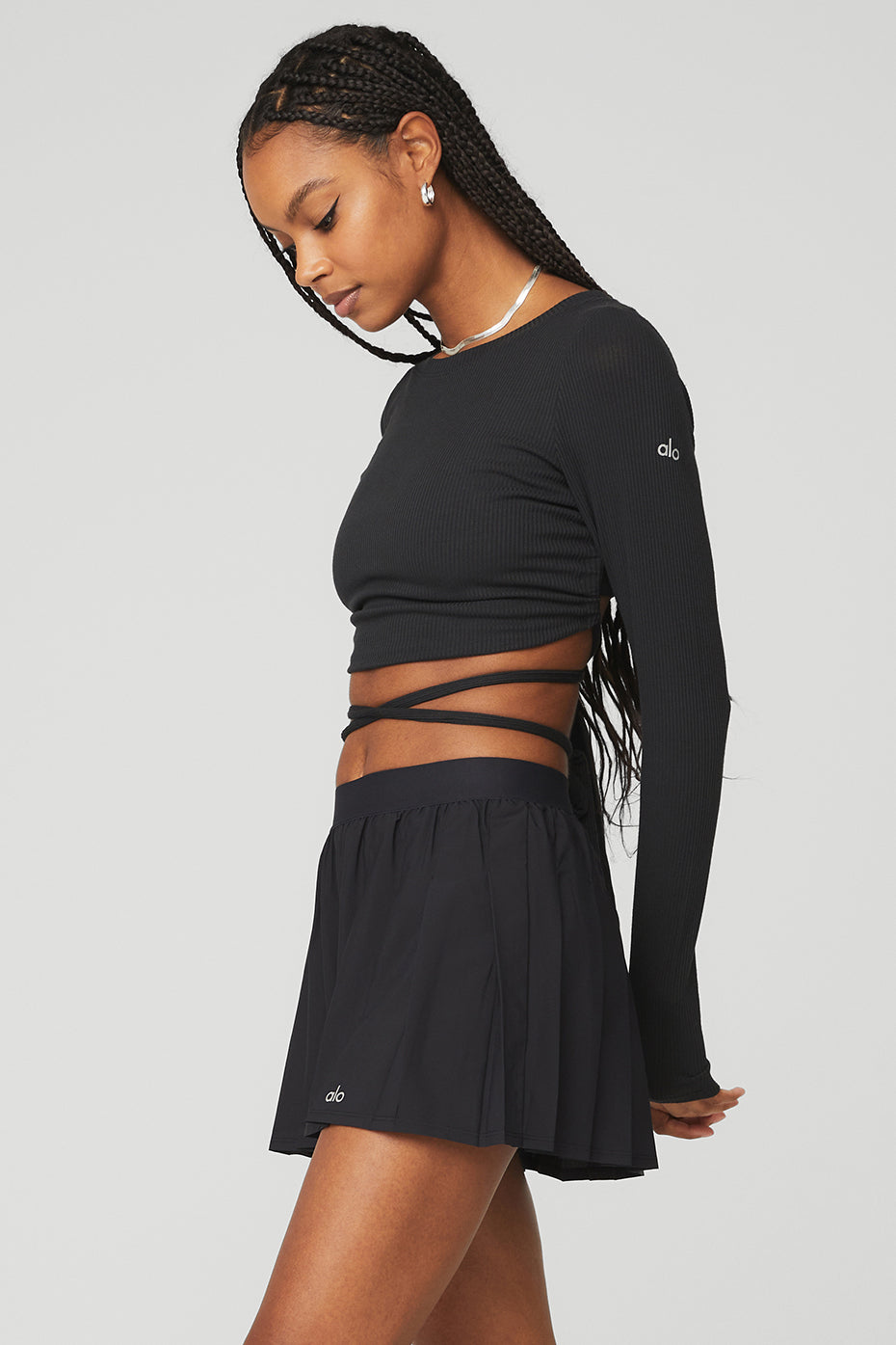 Black Women's Alo Yoga Ribbed Manifest Long Sleeve | PUH-065483