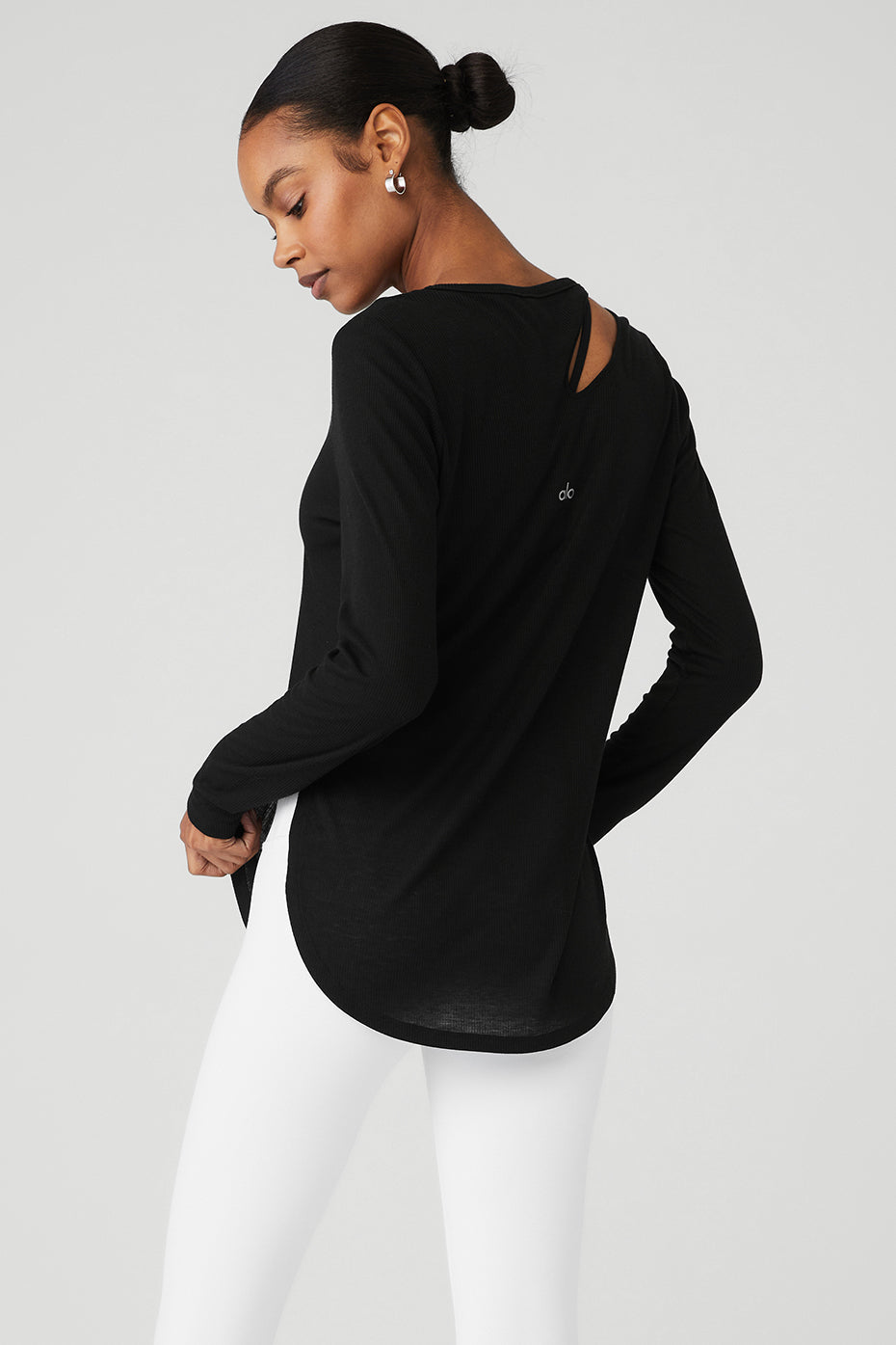 Black Women's Alo Yoga Ribbed Peak Long Sleeve | MRC-684139