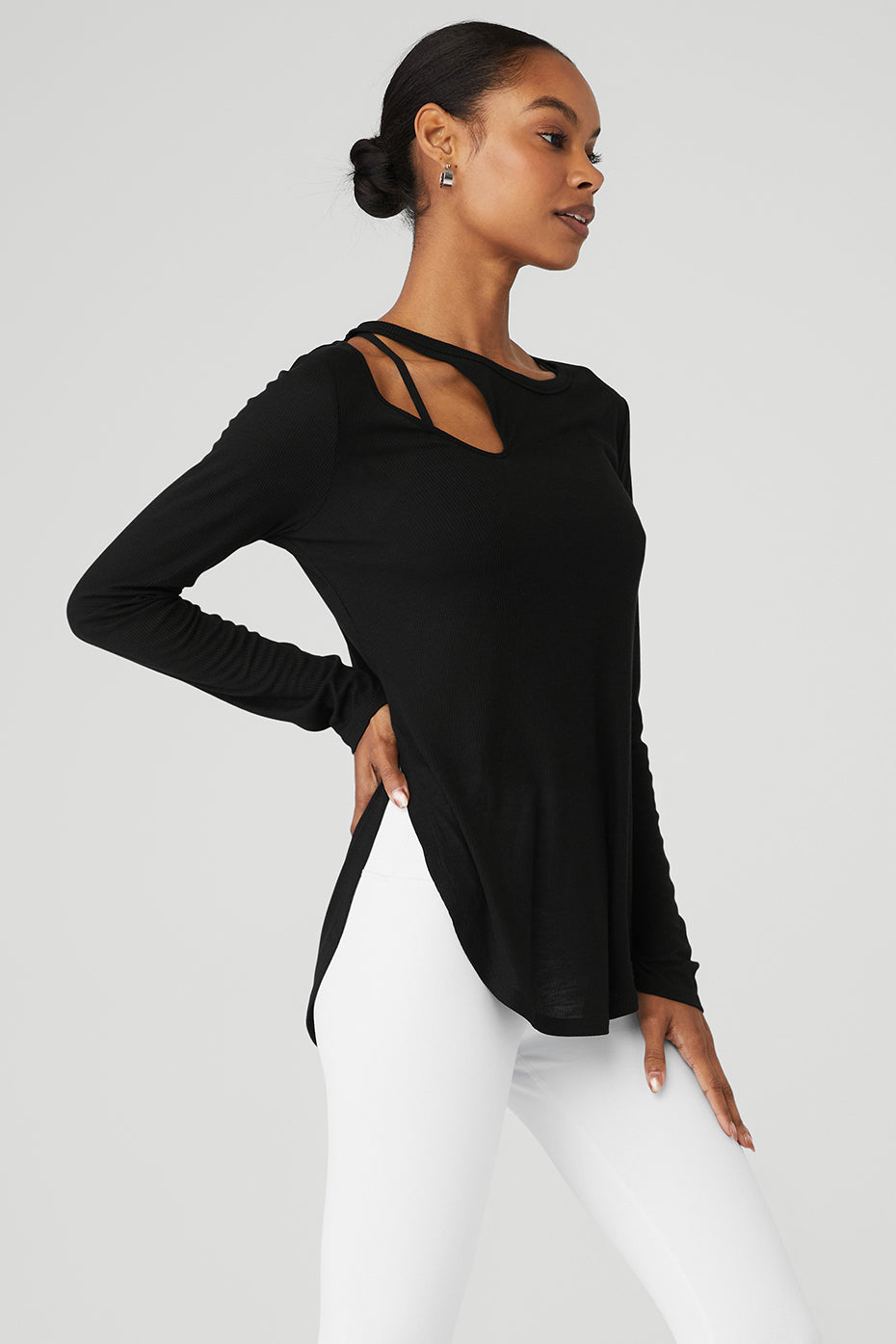 Black Women's Alo Yoga Ribbed Peak Long Sleeve | MRC-684139