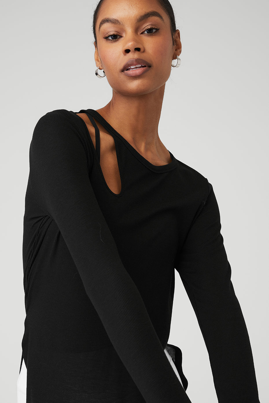 Black Women's Alo Yoga Ribbed Peak Long Sleeve | MRC-684139