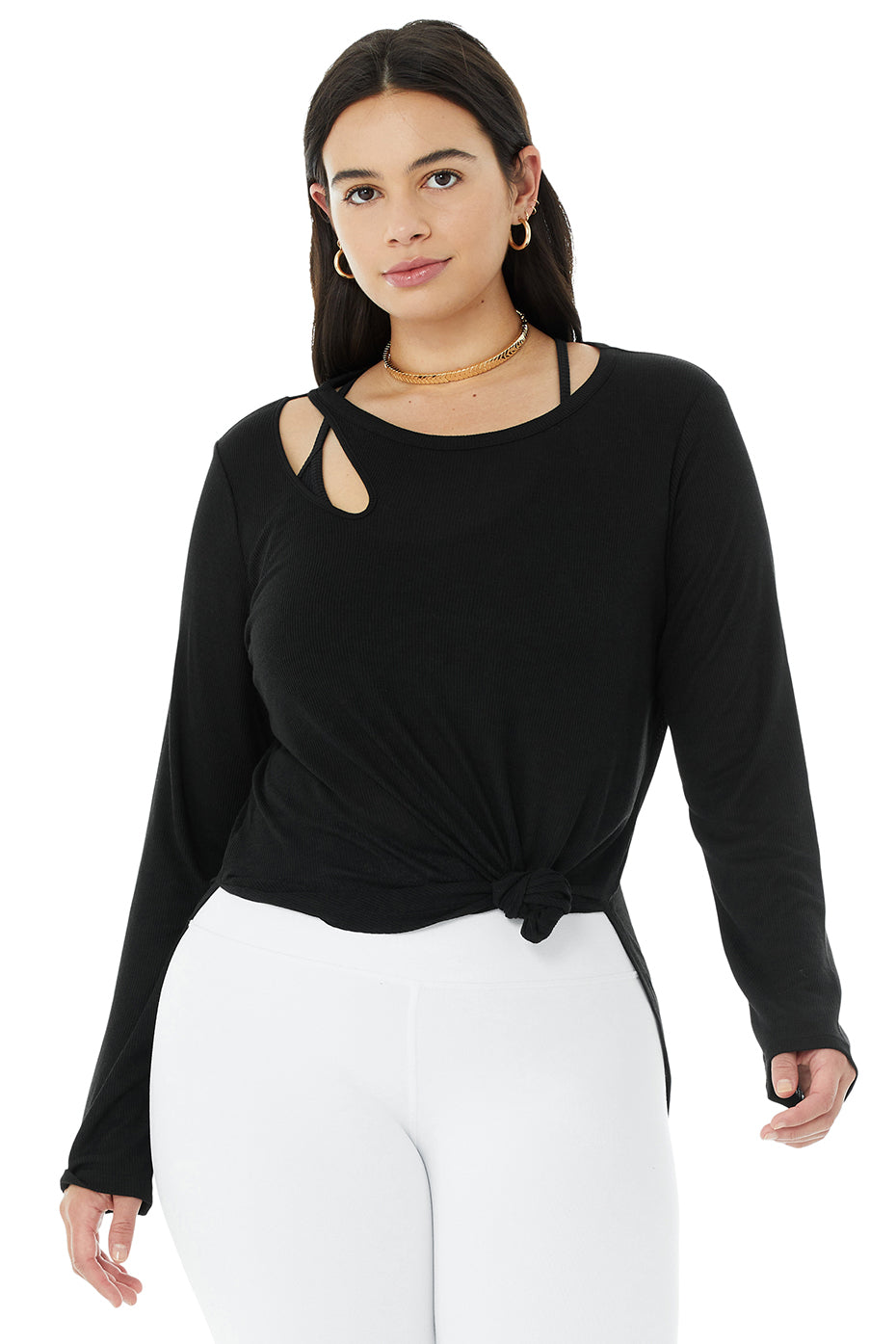 Black Women's Alo Yoga Ribbed Peak Long Sleeve | MRC-684139