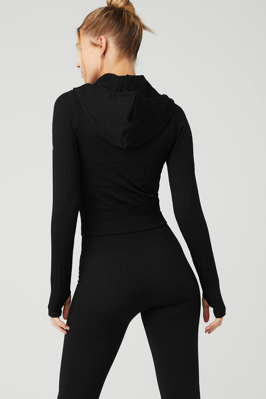 Black Women's Alo Yoga Seamless Cable Knit Jackets | DUQ-401657