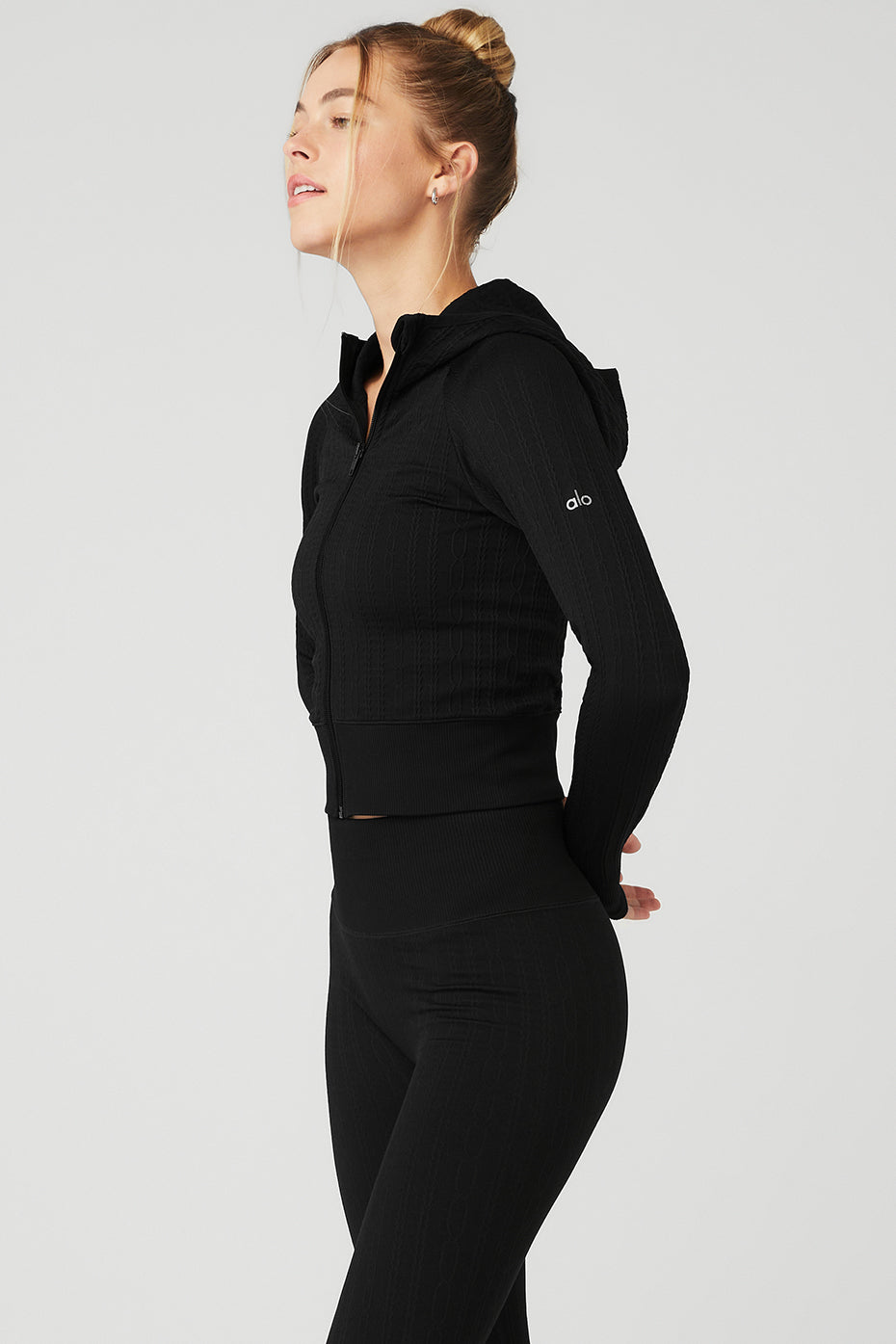 Black Women's Alo Yoga Seamless Cable Knit Jackets | DUQ-401657