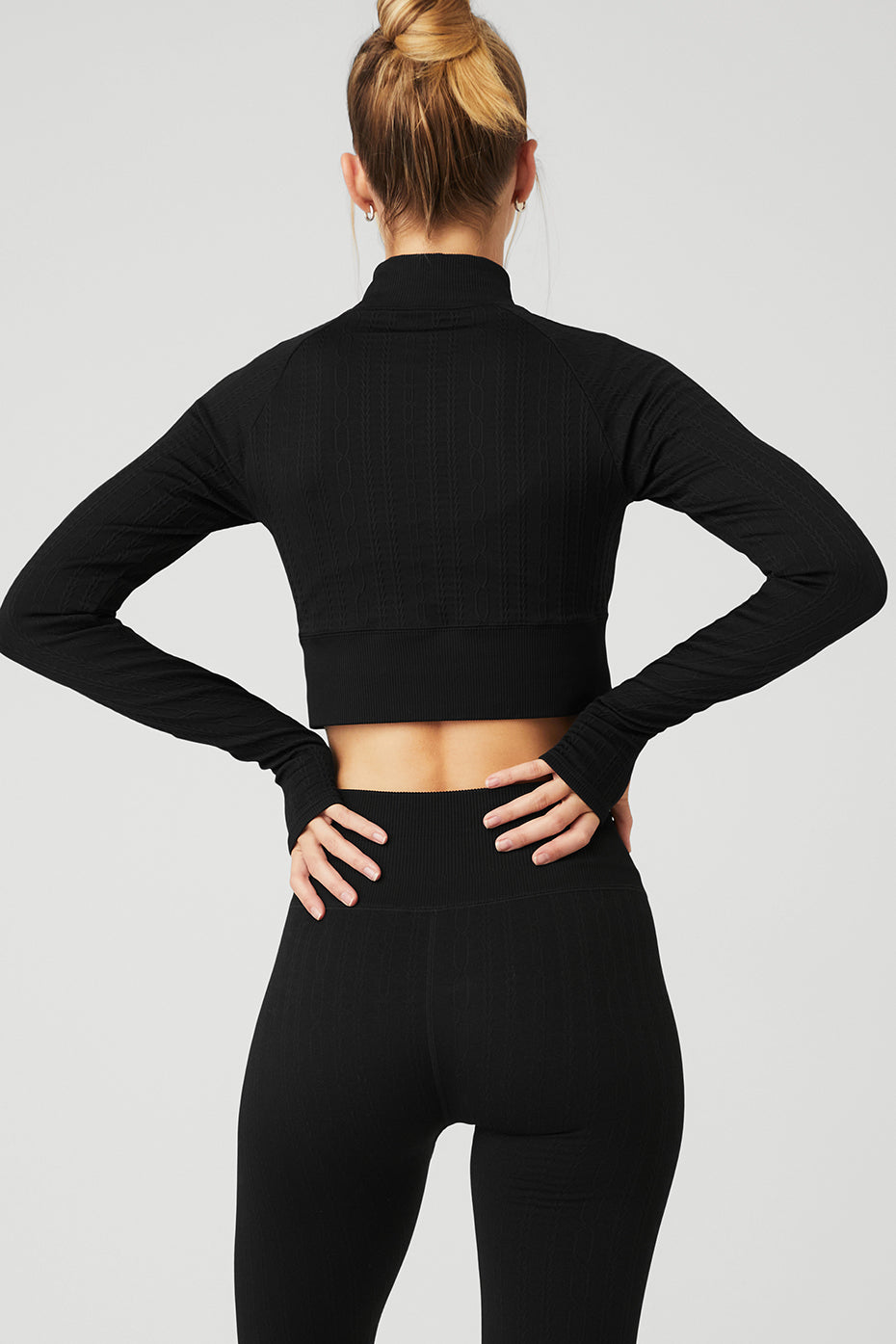 Black Women's Alo Yoga Seamless Cable Knit Long Sleeve | KBO-490732