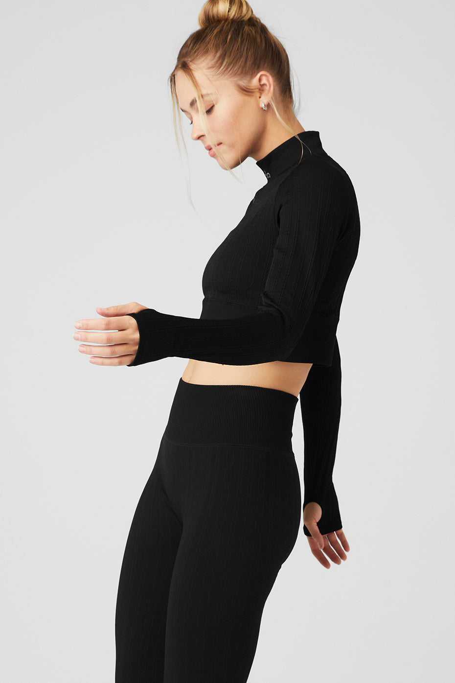 Black Women's Alo Yoga Seamless Cable Knit Long Sleeve | KBO-490732