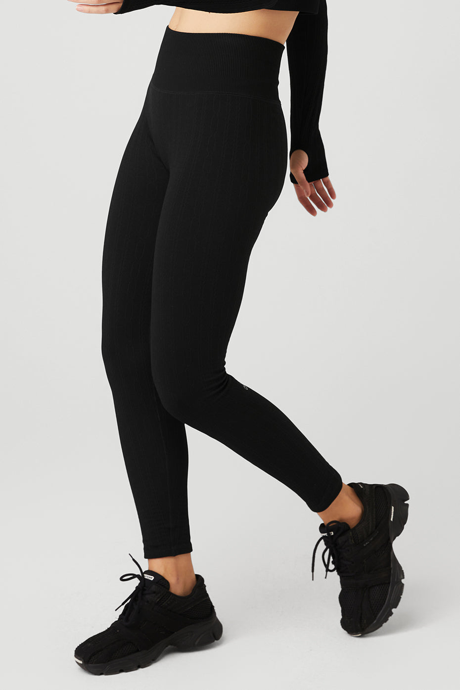 Black Women's Alo Yoga Seamless Cable Knit High-Waist Leggings | RIJ-921730