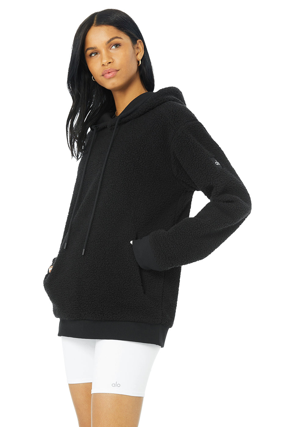 Black Women's Alo Yoga Sherpa Hoodie | YFG-480921