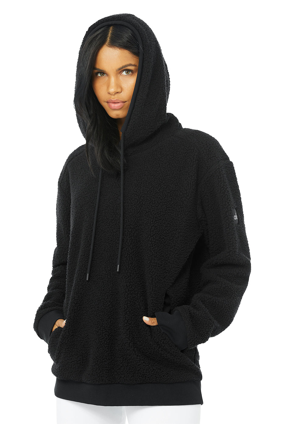 Black Women's Alo Yoga Sherpa Hoodie | YFG-480921