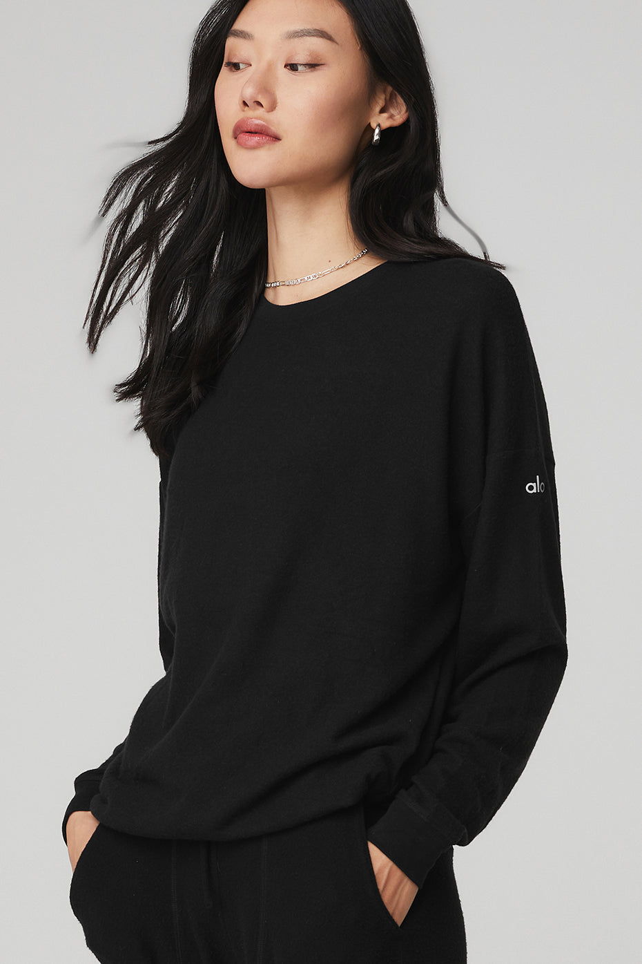 Black Women's Alo Yoga Soho Pullover Long Sleeve | VXL-042657