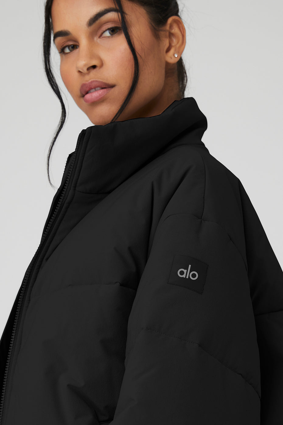 Black Women's Alo Yoga Stretch Woven Street Puffer Jackets | RQO-985123