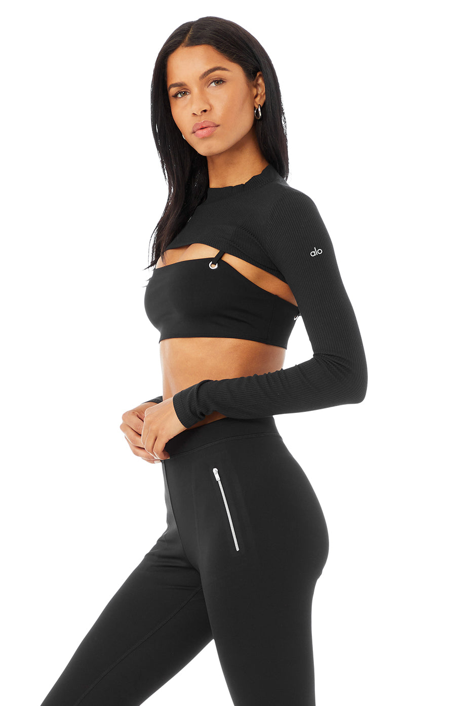 Black Women's Alo Yoga Thrill Seeker Shrug Long Sleeve | JVQ-091635