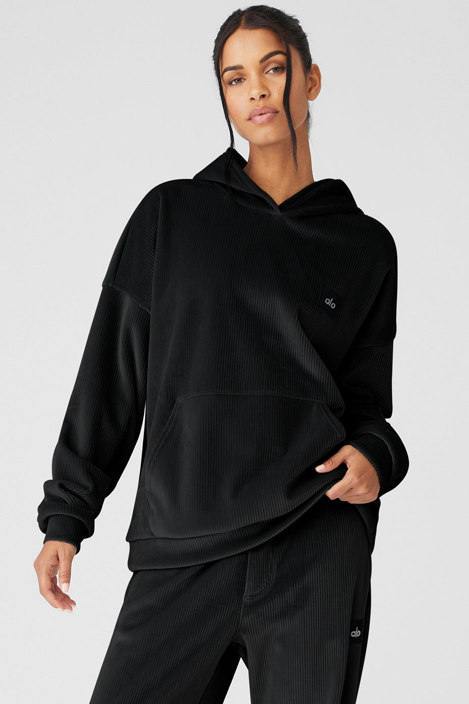 Black Women's Alo Yoga Velour Baller Hoodie | CWV-526470