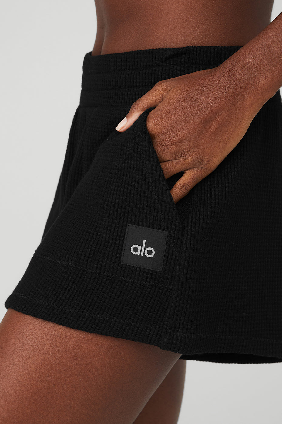 Black Women's Alo Yoga Waffle High-Waist Weekend Escape Shorts | FLN-789425