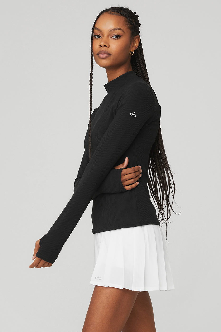 Black Women's Alo Yoga Wellness Rib Mock Neck Long Sleeve | ZMK-437186