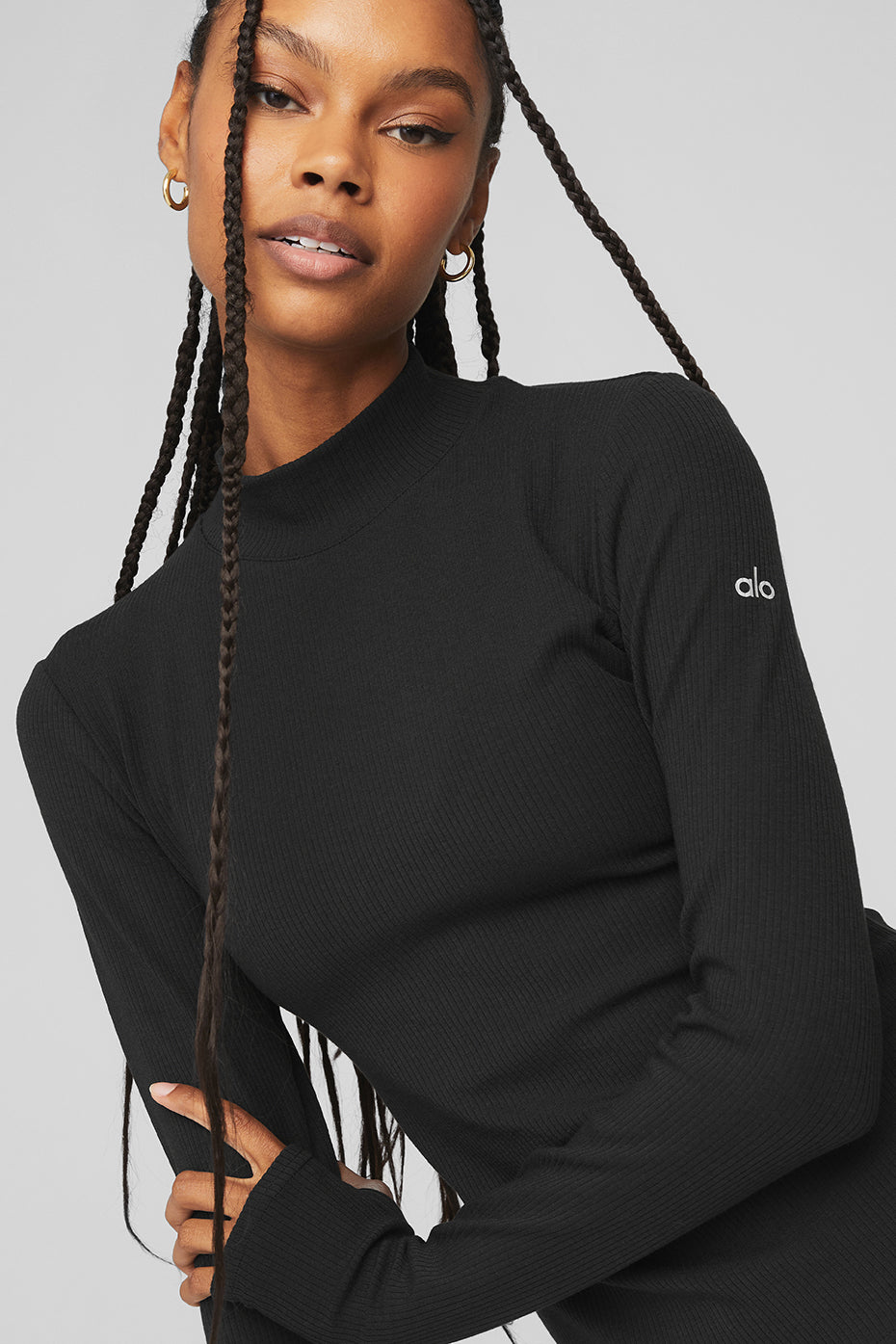 Black Women's Alo Yoga Wellness Rib Mock Neck Long Sleeve | ZMK-437186