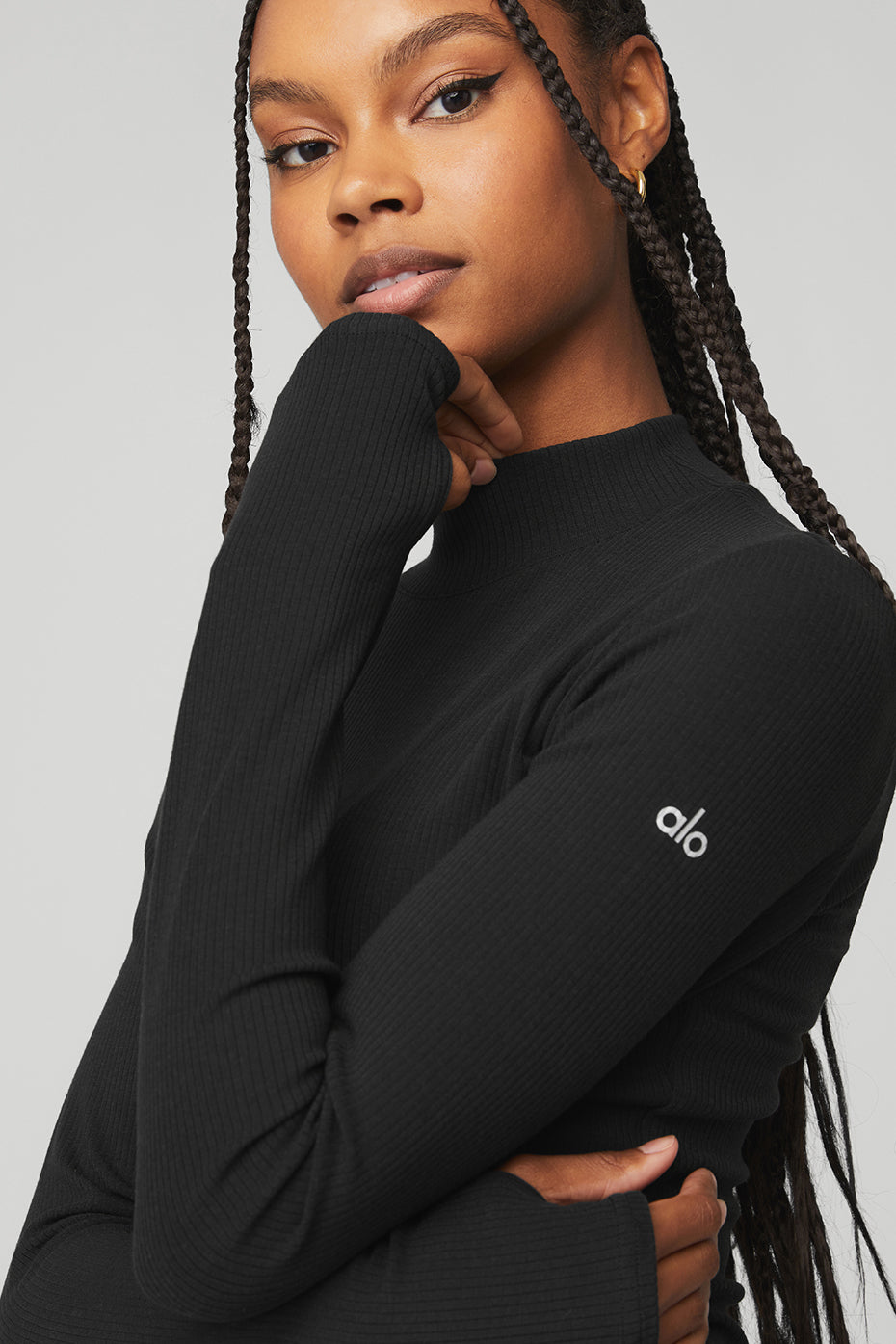 Black Women's Alo Yoga Wellness Rib Mock Neck Long Sleeve | ZMK-437186