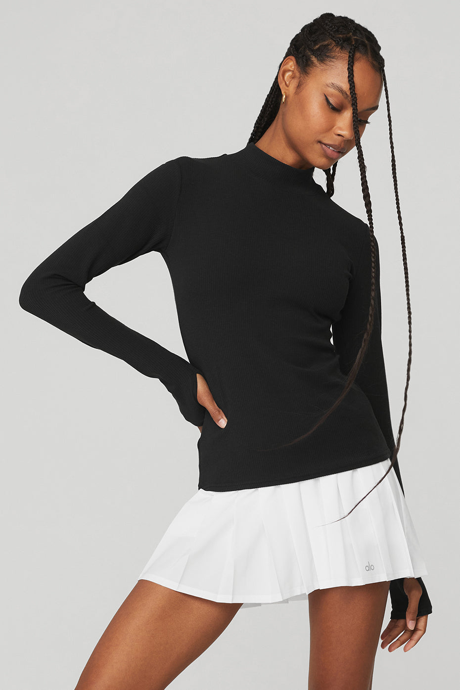 Black Women\'s Alo Yoga Wellness Rib Mock Neck Long Sleeve | ZMK-437186