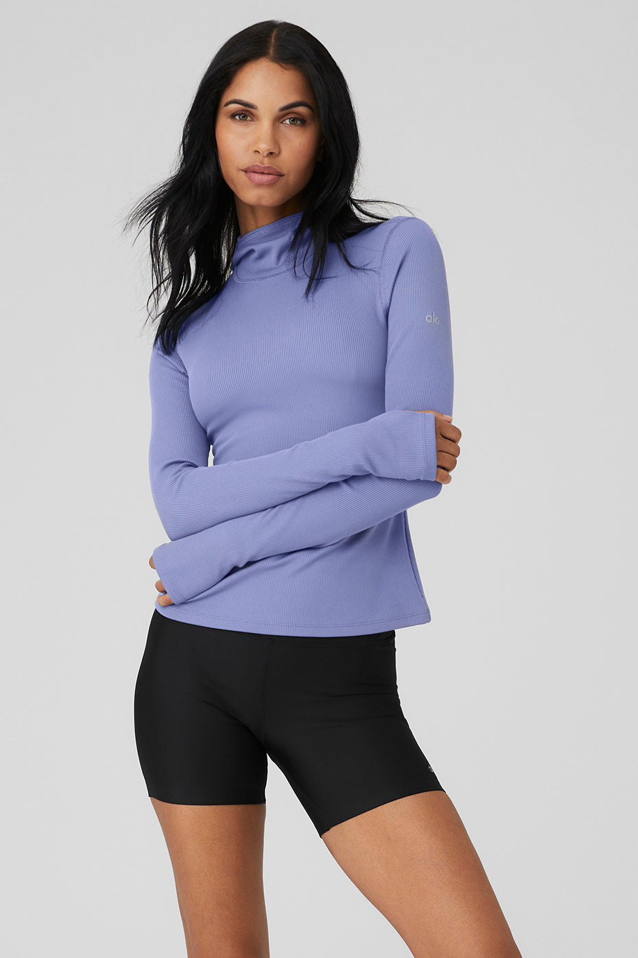 Blue Women's Alo Yoga Alosoft Ribbed Frontrunner Long Sleeve | ISJ-869725