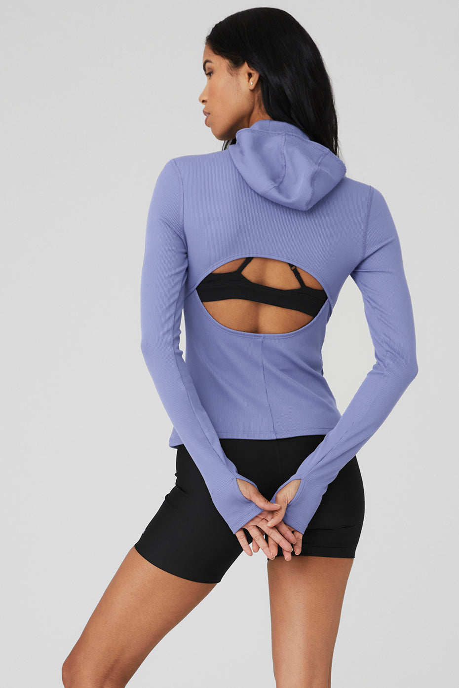 Blue Women's Alo Yoga Alosoft Ribbed Frontrunner Long Sleeve | ISJ-869725