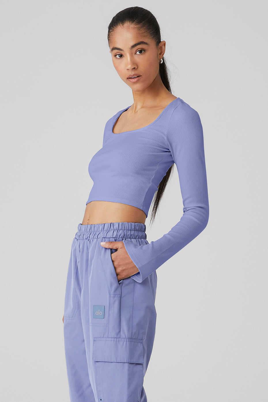 Blue Women's Alo Yoga Alosoft Ribbed Show Stopper Long Sleeve | IFC-473916