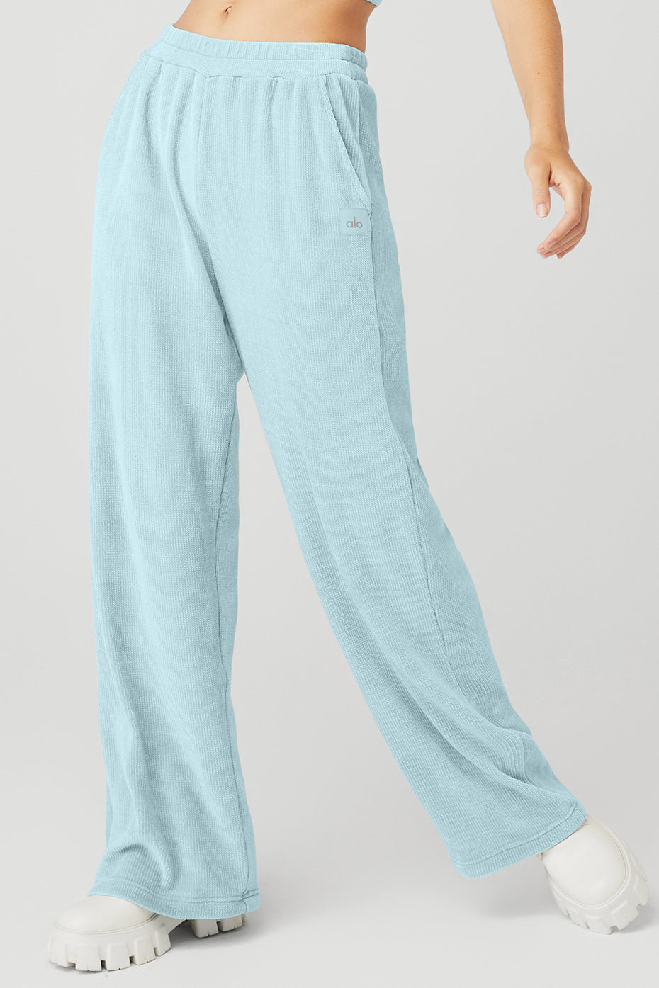 Blue Women's Alo Yoga Chenille High-Waist Wide Leg Chalet Sweatpants | RZB-789236