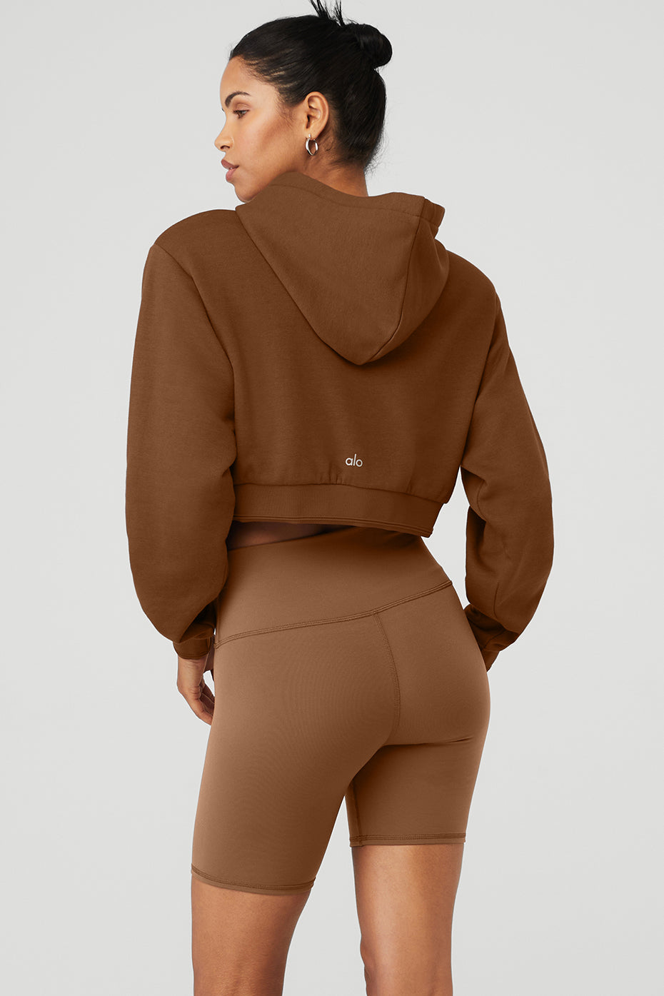 Brown Women's Alo Yoga Cropped Headliner Shoulder Pad Hoodie | JYD-235708