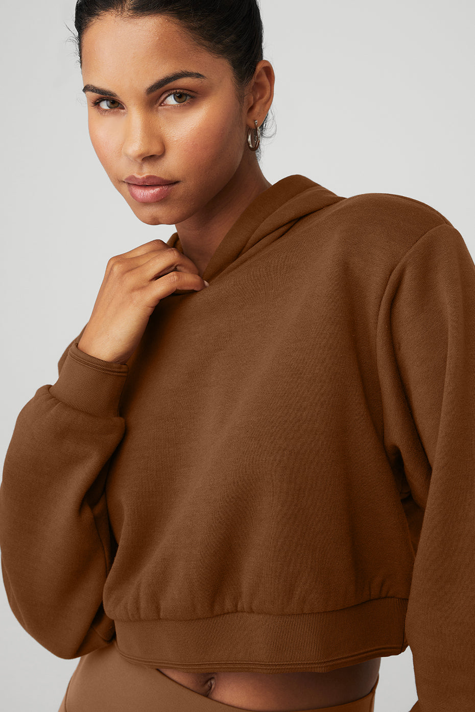 Brown Women's Alo Yoga Cropped Headliner Shoulder Pad Hoodie | JYD-235708