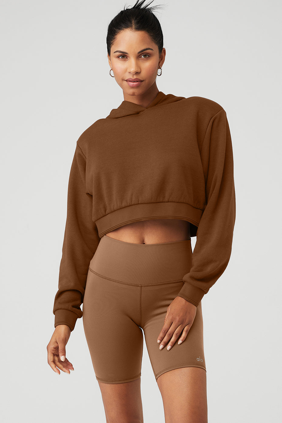 Brown Women\'s Alo Yoga Cropped Headliner Shoulder Pad Hoodie | JYD-235708