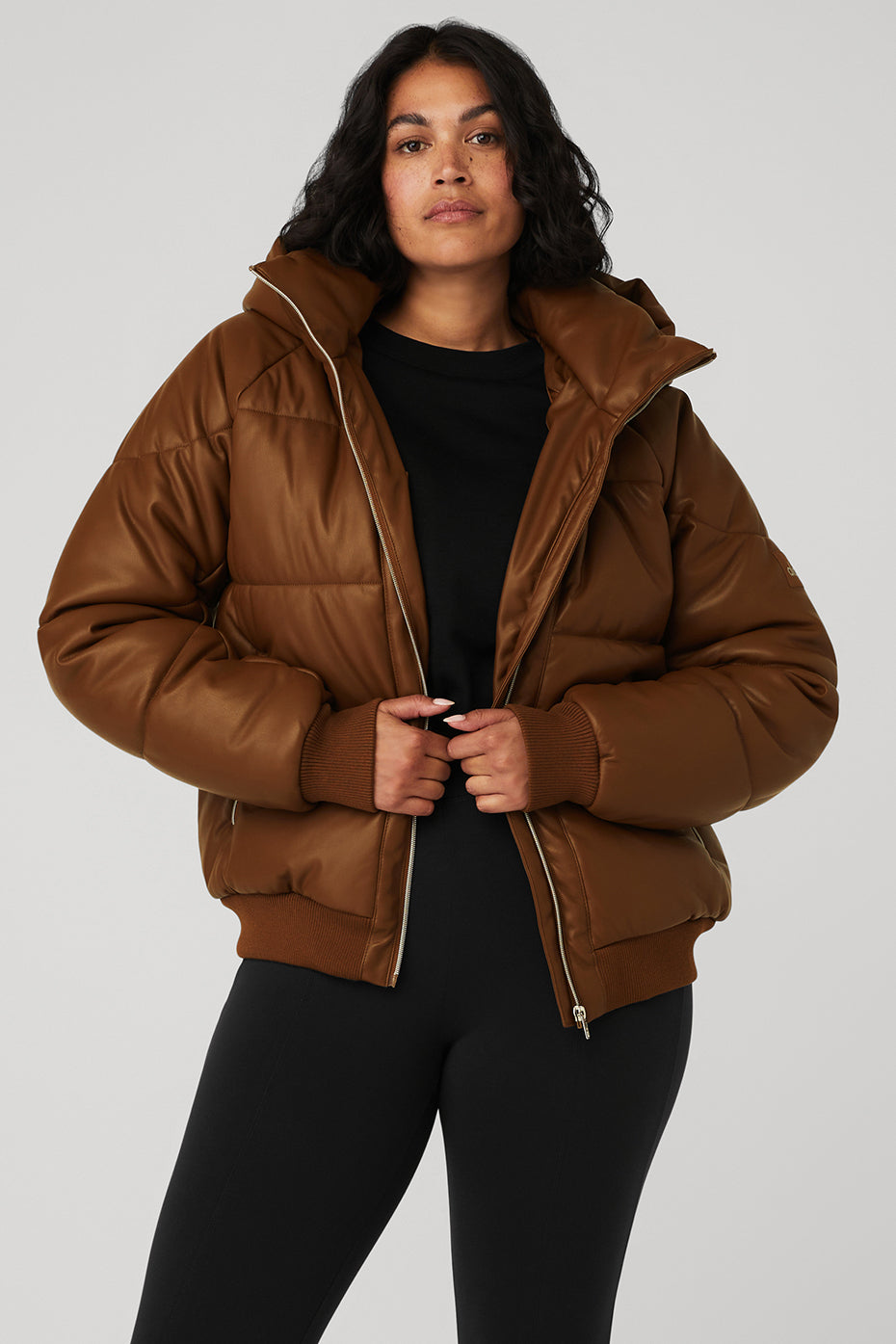 Brown Women's Alo Yoga Faux Leather Boss Puffer Jackets | XFT-420985