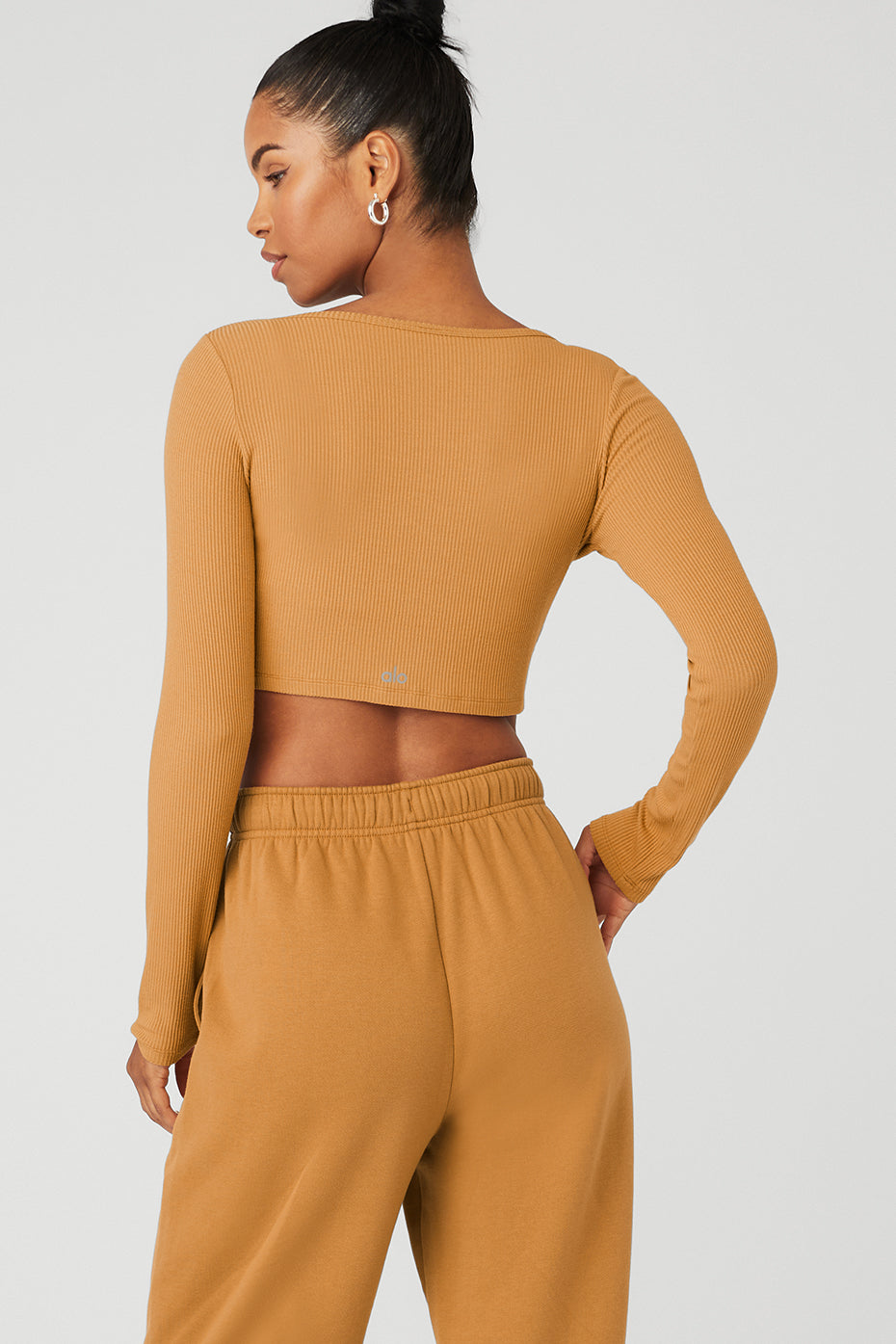 Brown Women's Alo Yoga Ribbed Cropped Whisper Cardi Long Sleeve | IMR-126537