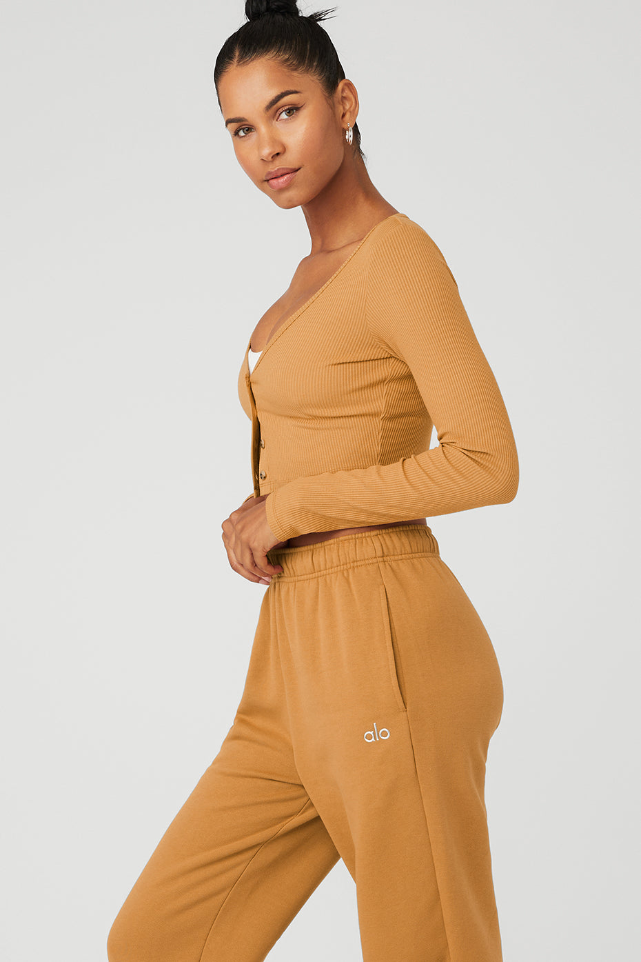 Brown Women's Alo Yoga Ribbed Cropped Whisper Cardi Long Sleeve | IMR-126537