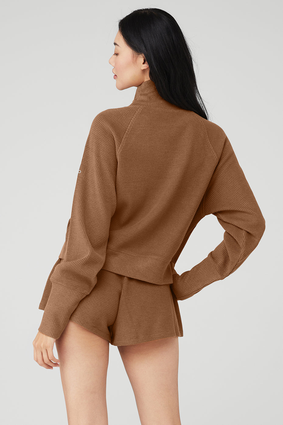 Brown Women's Alo Yoga Waffle Weekend Escape Mock Neck Long Sleeve | ITE-685041