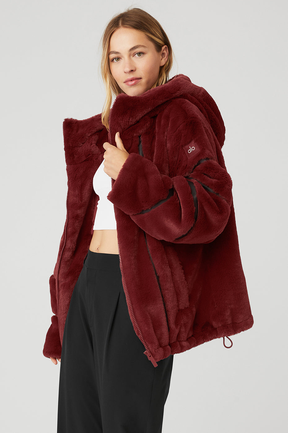 Burgundy Women's Alo Yoga Knock Out Faux Fur Jackets | ARE-247356