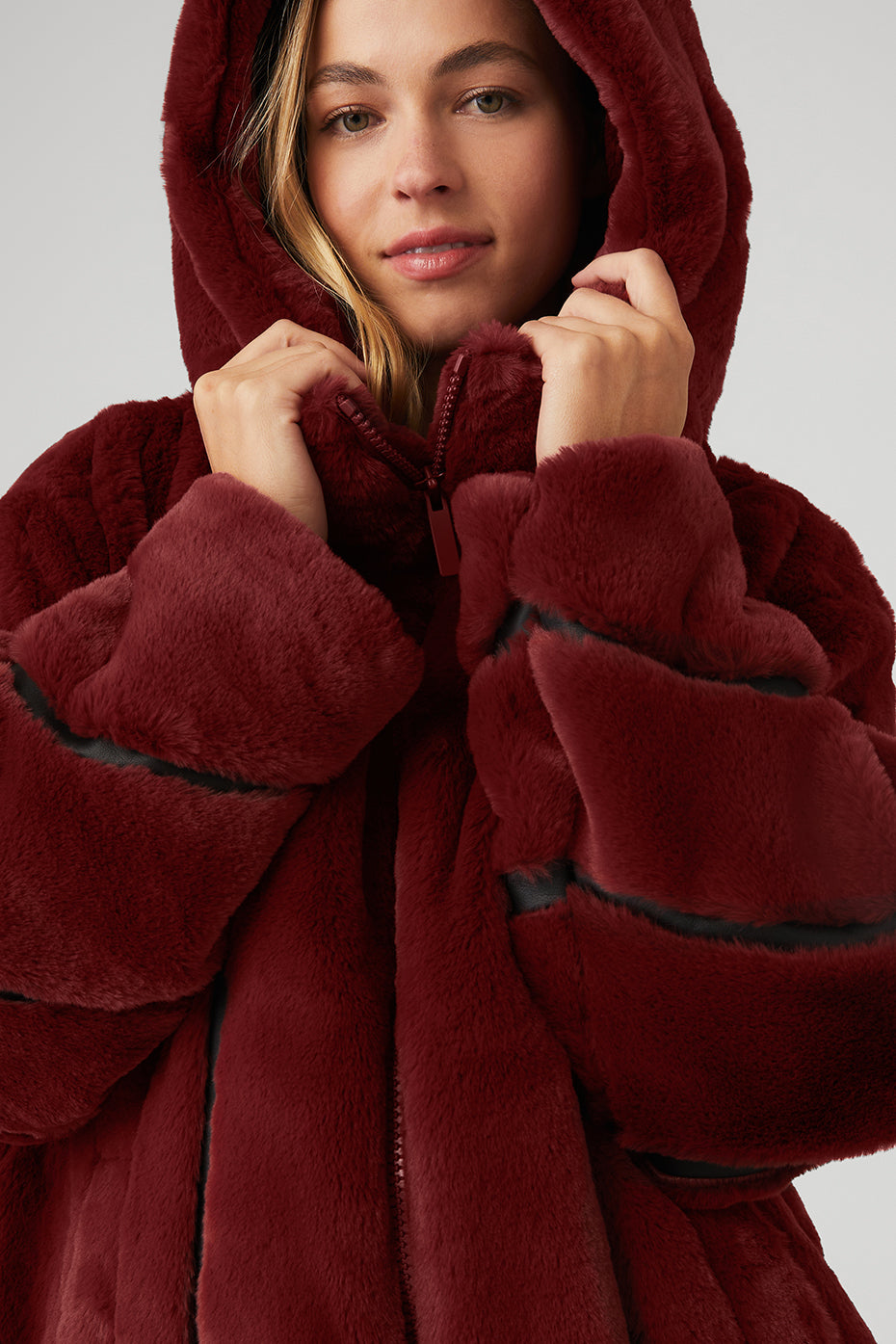 Burgundy Women's Alo Yoga Knock Out Faux Fur Jackets | ARE-247356