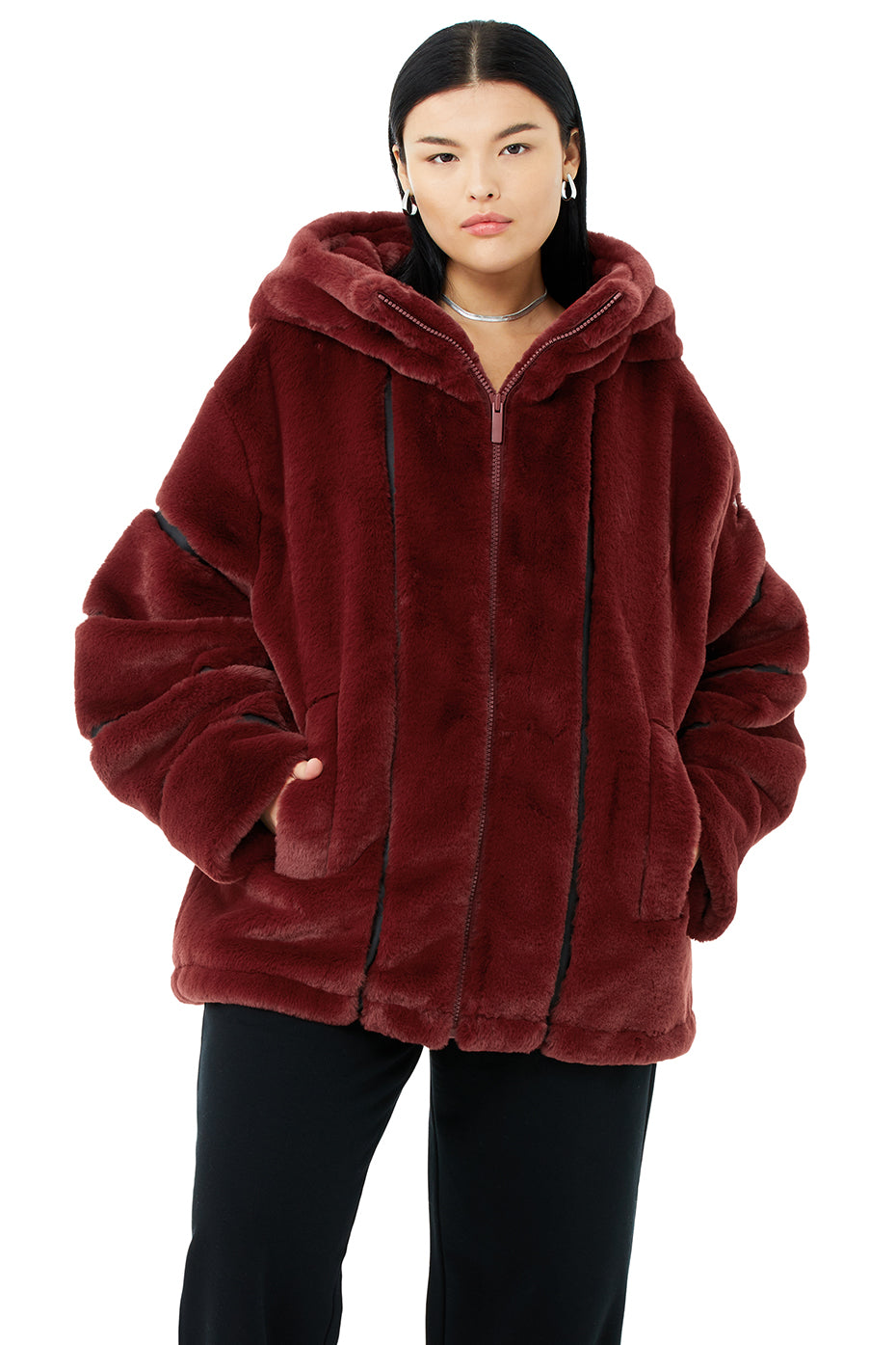 Burgundy Women's Alo Yoga Knock Out Faux Fur Jackets | ARE-247356