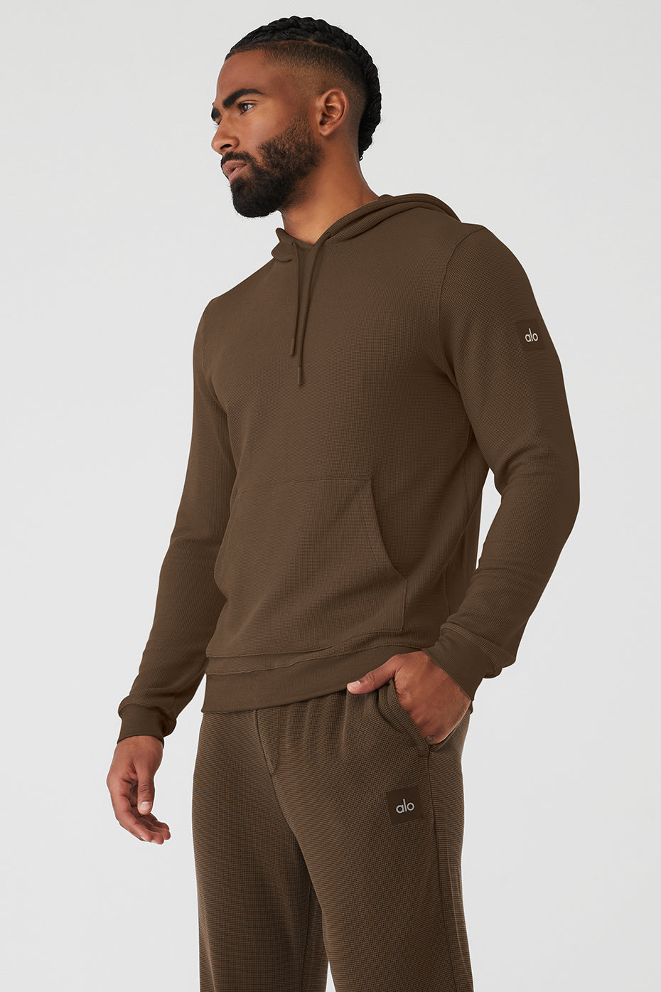 Chocolate Men's Alo Yoga Micro Waffle Fast Break Hoodie | OEU-650274